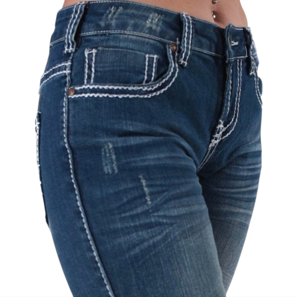 COWGIRL TUFF "Edgy" bootcut med wash rodeo jeans Style #JEDGYJ sz 26x33L EUC - Picture 5 of 16